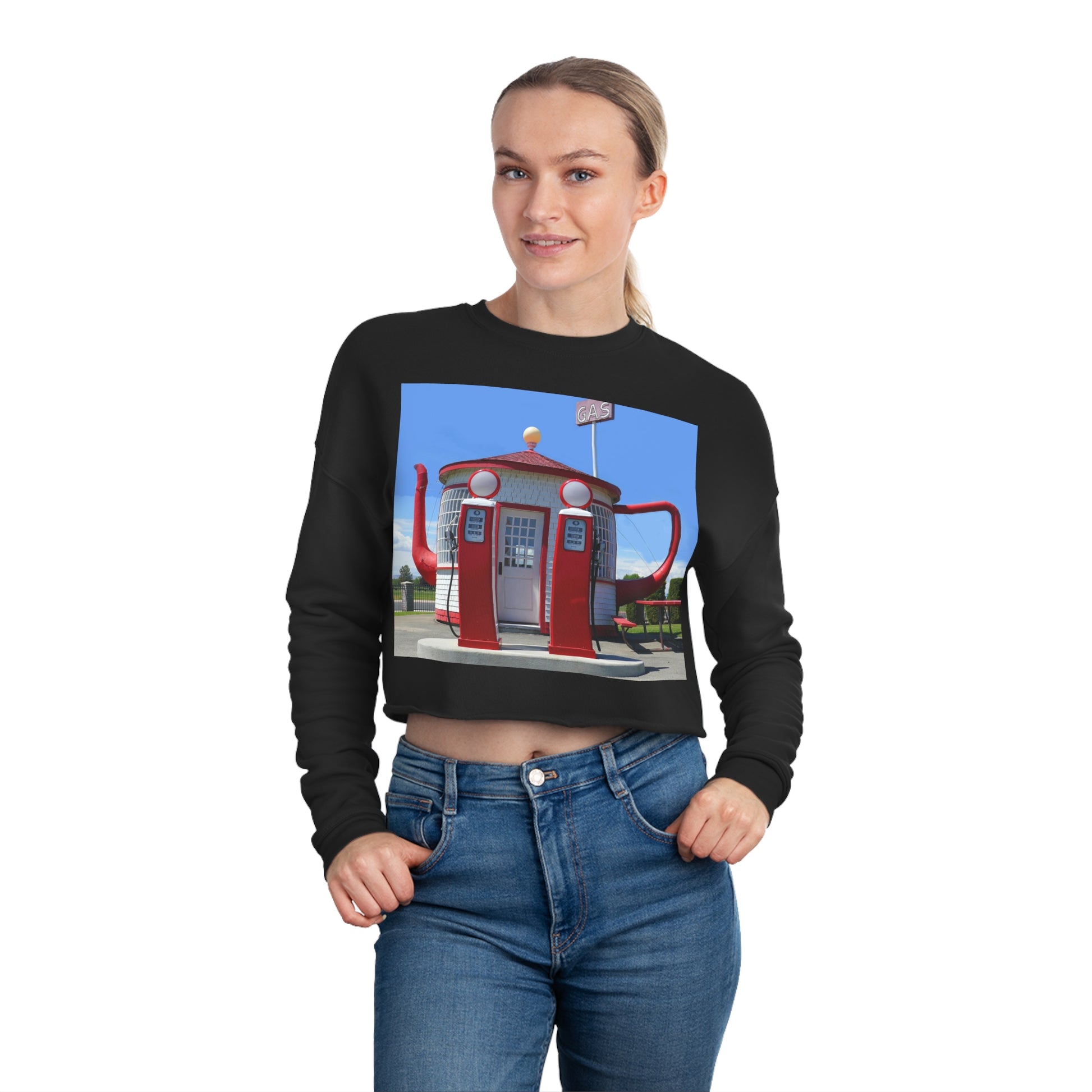 Awesome Teapot Dome Service Station - Women's Cropped Sweatshirt - Fry1Productions