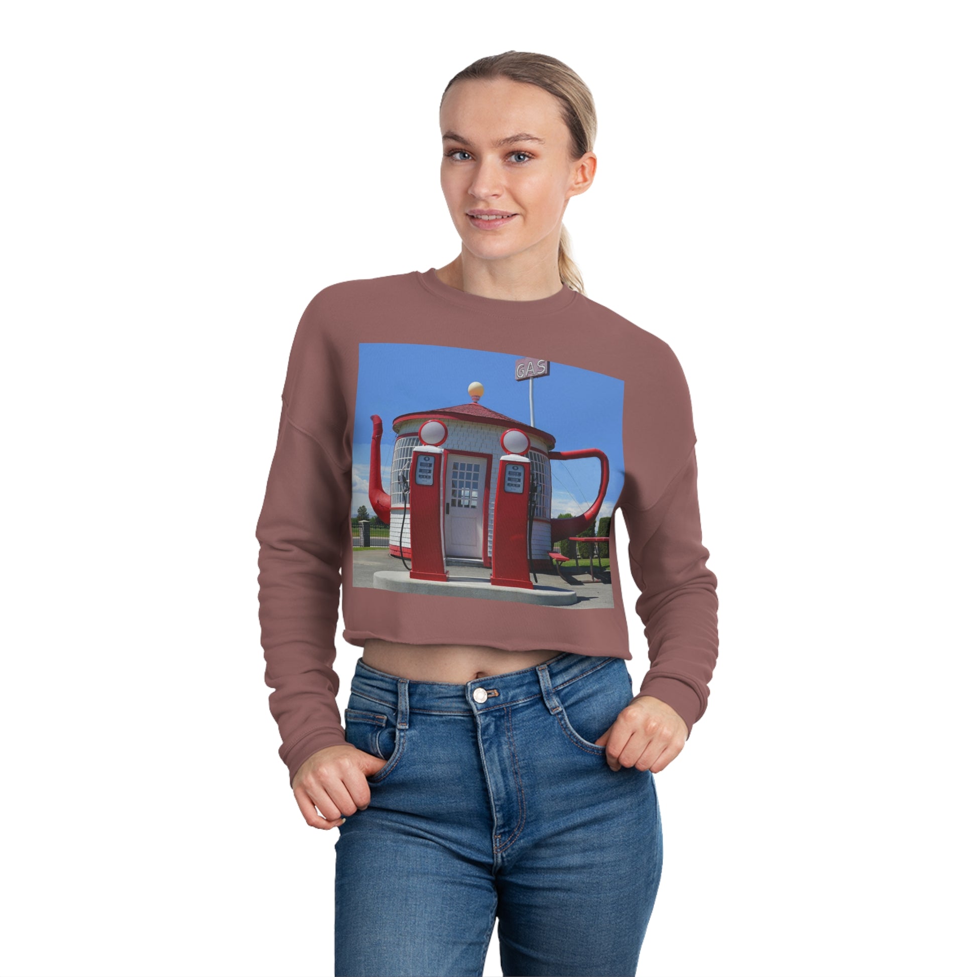 Awesome Teapot Dome Service Station - Women's Cropped Sweatshirt - Fry1Productions