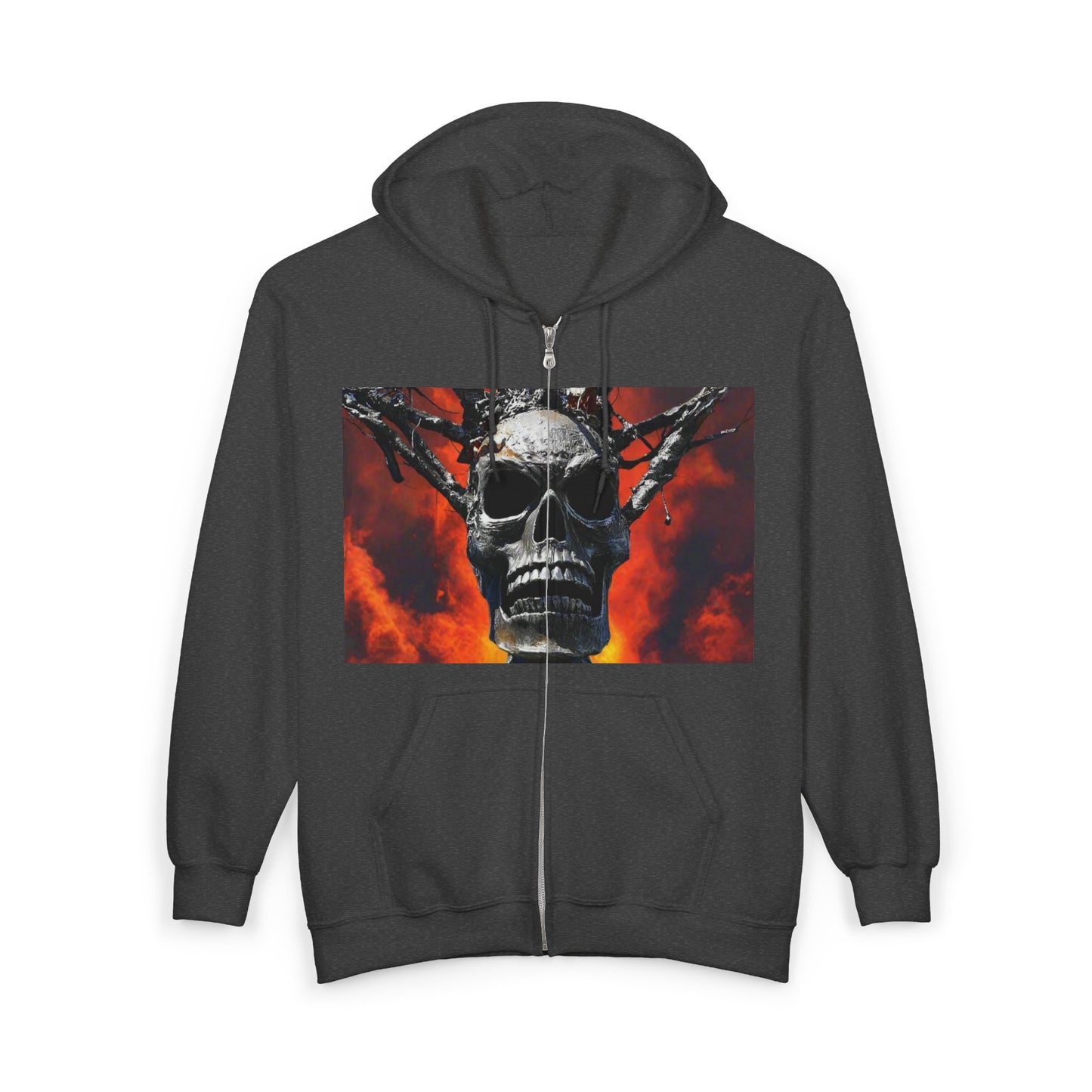 Skull Warrior Inferno Stare ( front & back ) - Unisex Heavy Blend Full Zip Hooded Sweatshirt