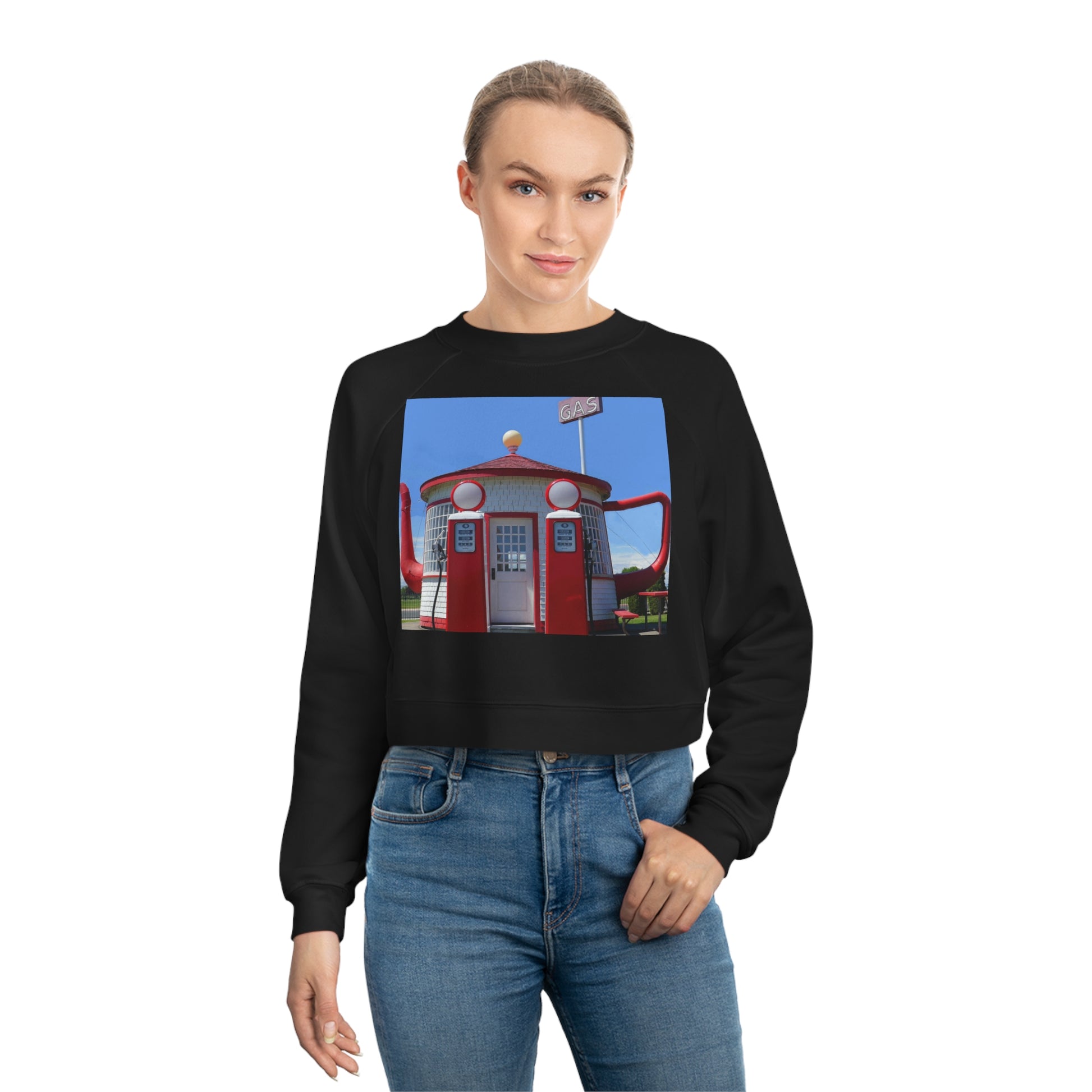 Awesome Teapot Dome Service Station - Women's Cropped Fleece Pullover - Fry1Productions