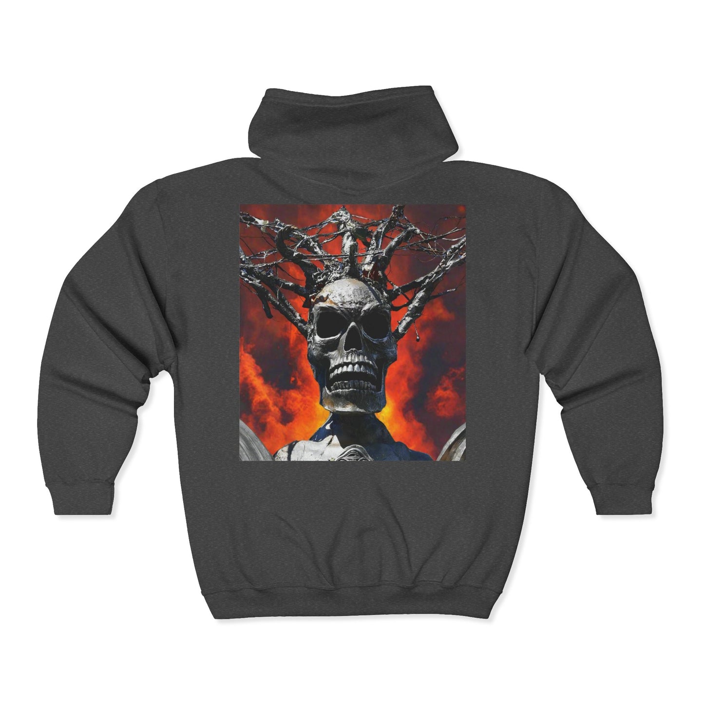 Skull Warrior Inferno Stare ( front & back ) - Unisex Heavy Blend Full Zip Hooded Sweatshirt