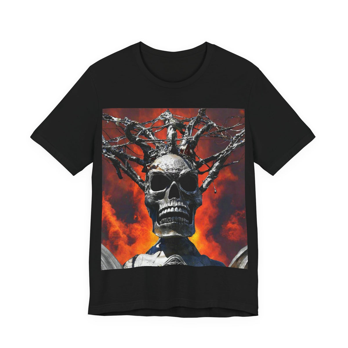 Skull Warrior Inferno Stare ( Image on; Front and Back) - Unisex Jersey Short Sleeve Tee