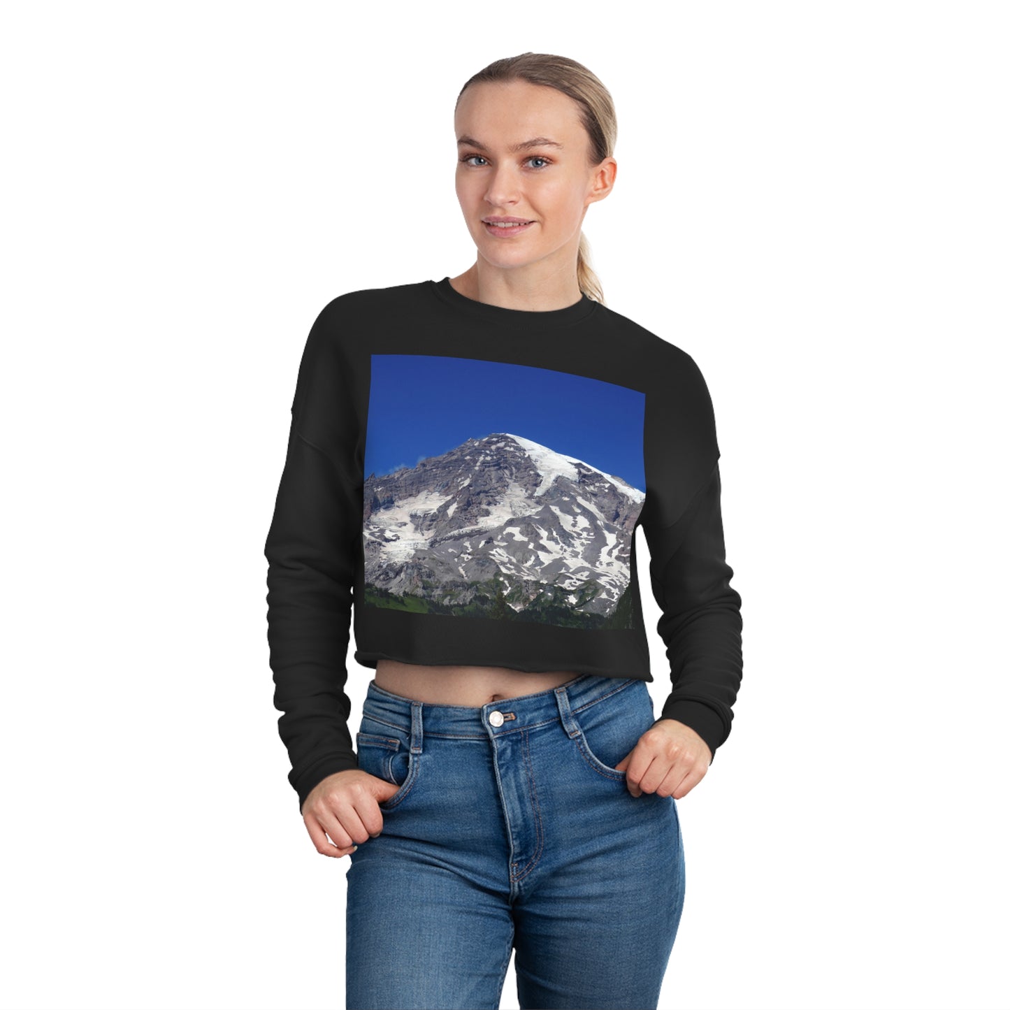 Majestic Mt. Rainier - Women's Cropped Sweatshirt - Fry1Productions