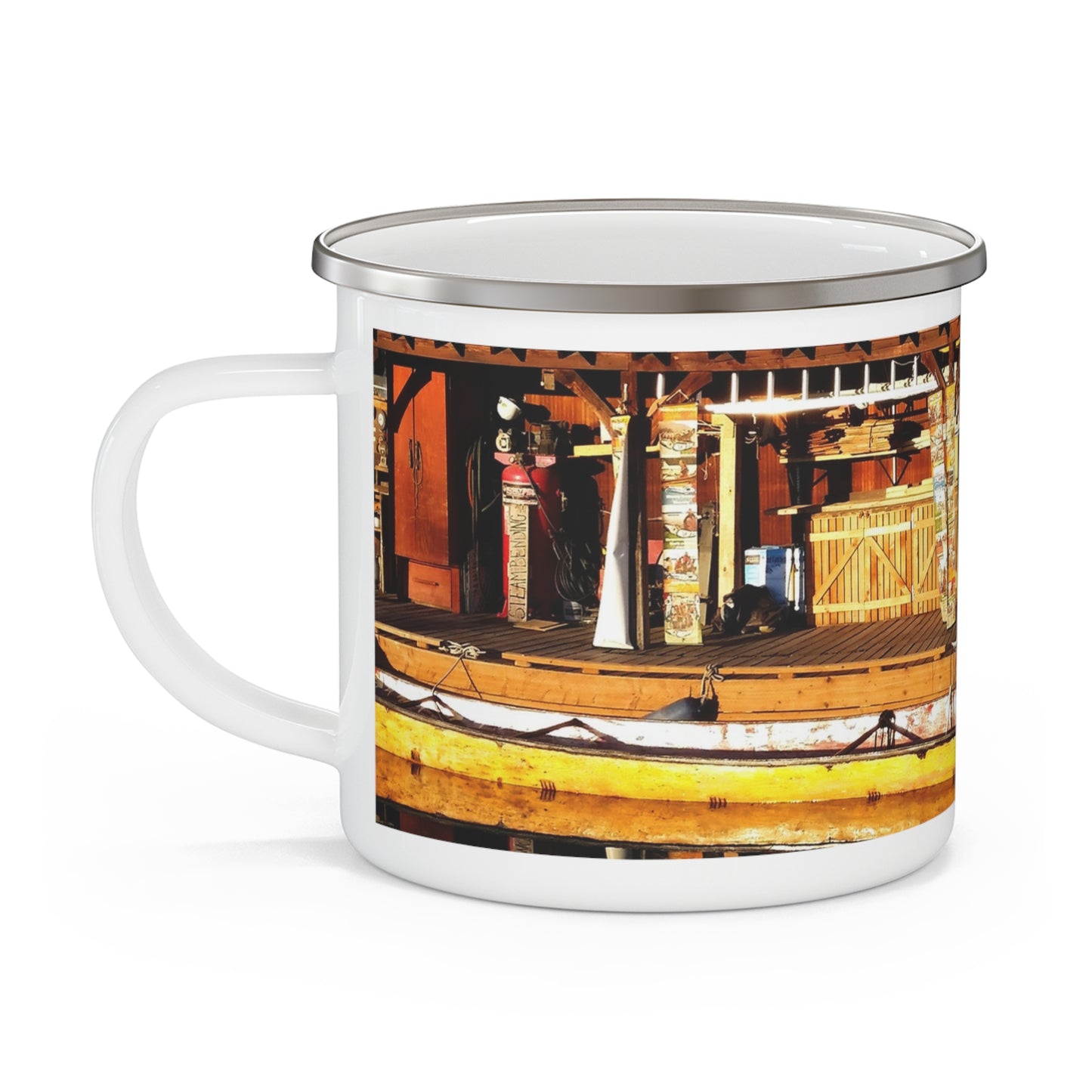 Hand Carved Canoe Reflections - Enamel Camping Mug 12oz