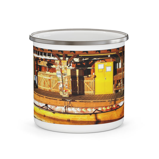 Hand Carved Canoe Reflections - Enamel Camping Mug 12oz