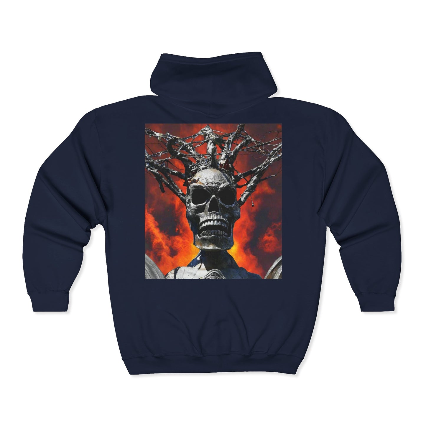 Skull Warrior Inferno Stare ( front & back ) - Unisex Heavy Blend Full Zip Hooded Sweatshirt