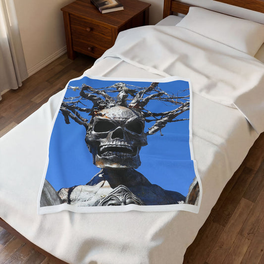 Skull Warrior Stare - Velveteen Plush Blanket ( 30" x 40", 50" x 60", 60" x 80" )