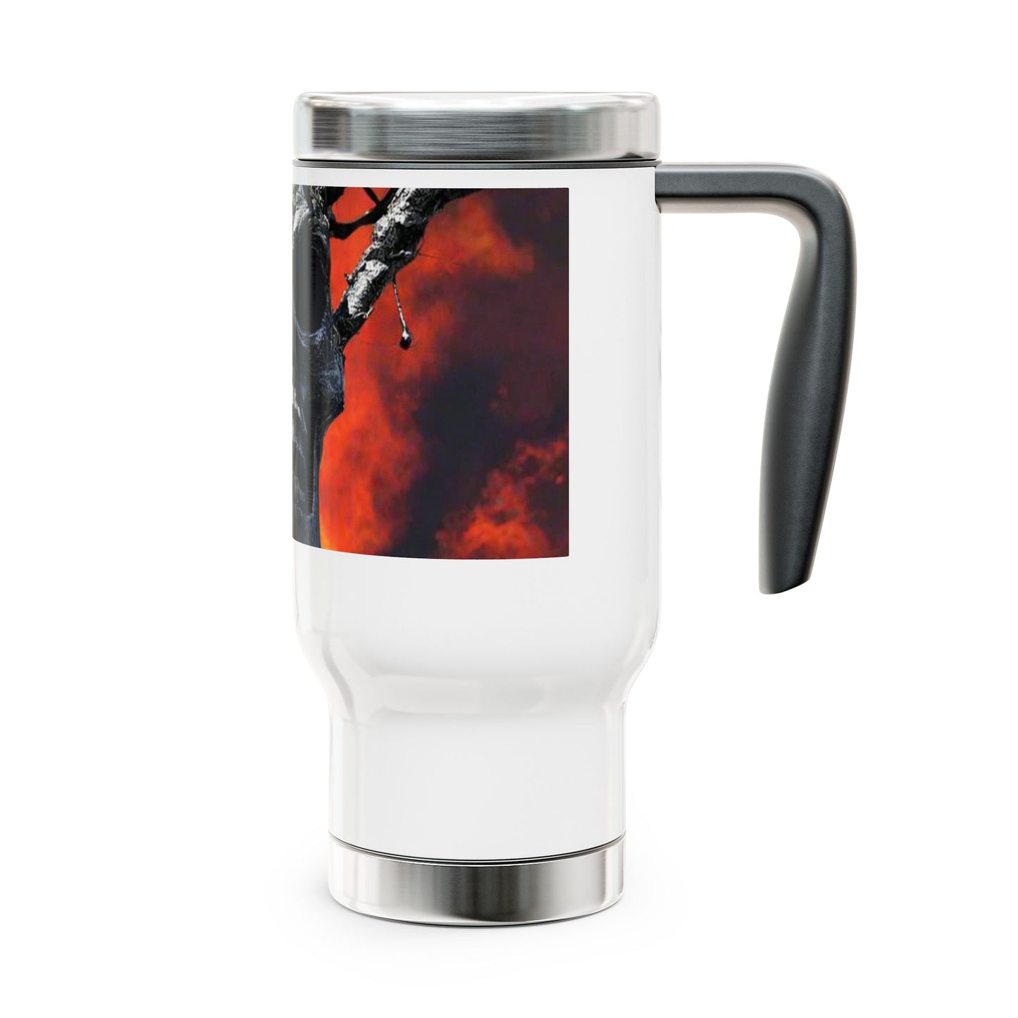 Skull Warrior Inferno Stare - Stainless Steel Travel Mug with Handle, 14oz