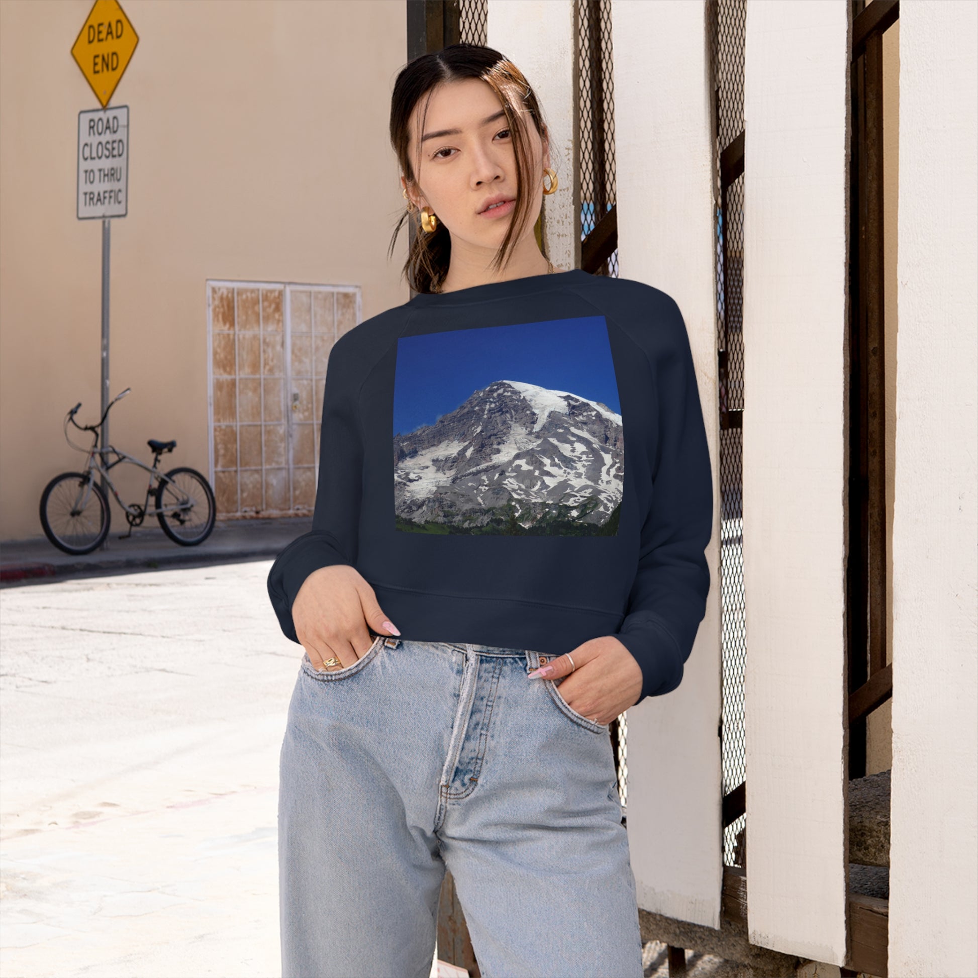 Majestic Mt. Rainier - Women's Cropped Fleece Pullover - Fry1Productions