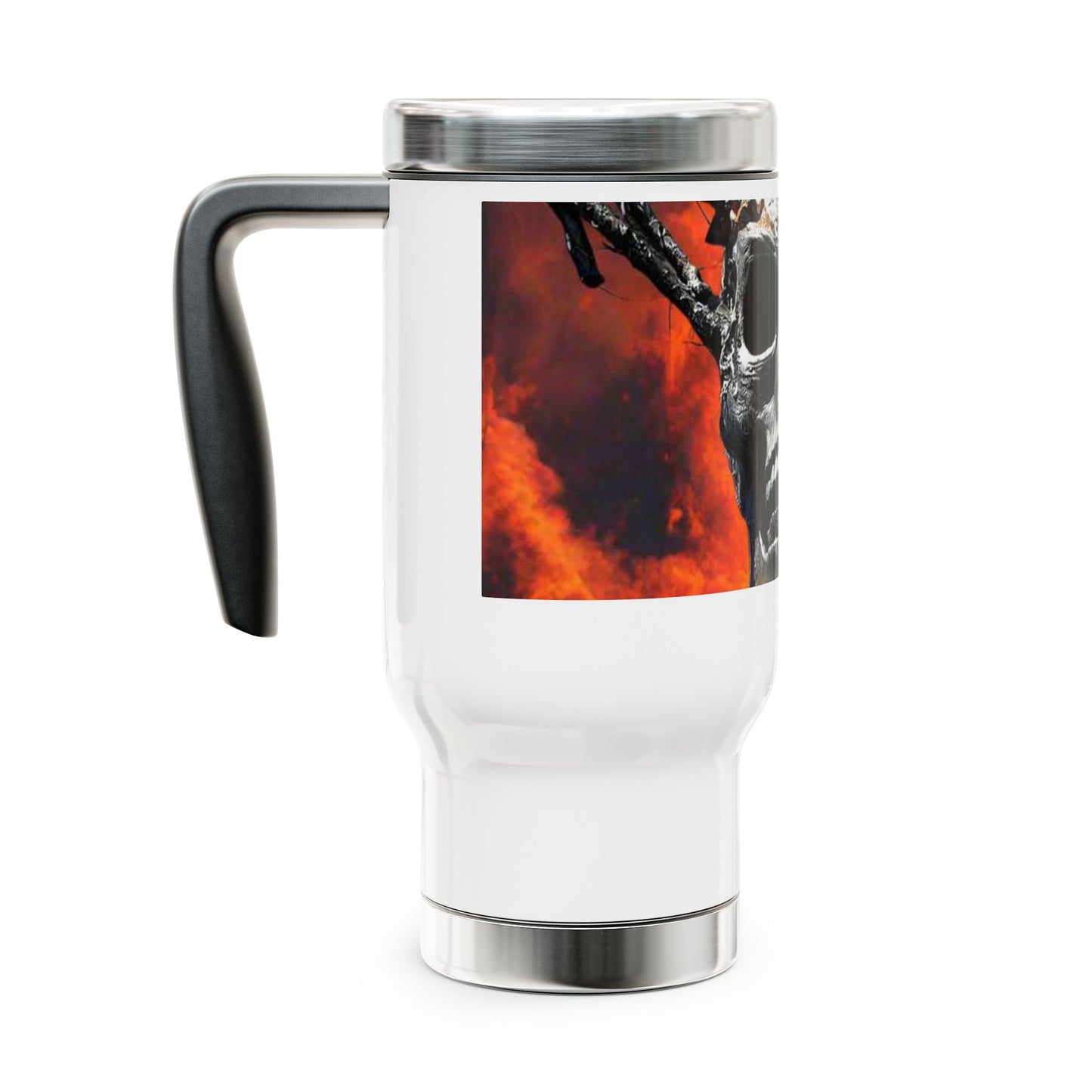 Skull Warrior Inferno Stare - Stainless Steel Travel Mug with Handle, 14oz
