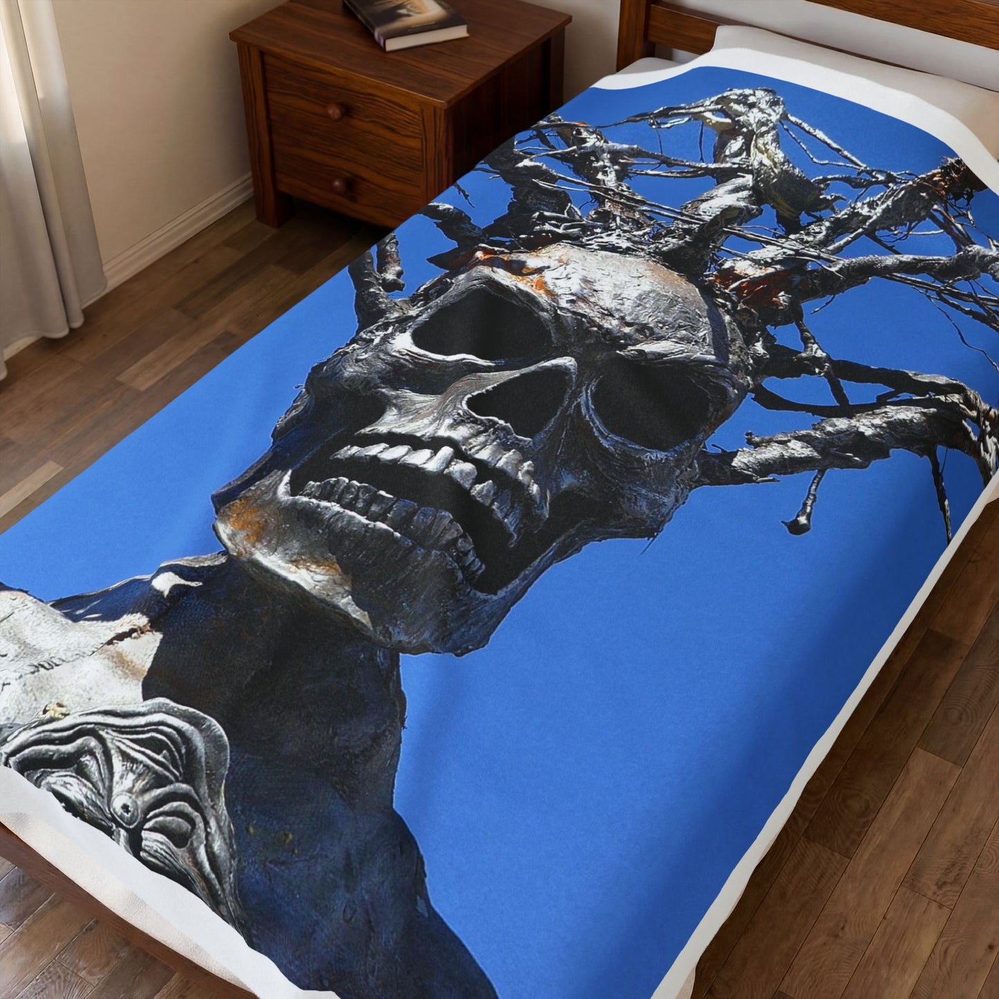 Skull Warrior Stare - Velveteen Plush Blanket ( 30" x 40", 50" x 60", 60" x 80" )
