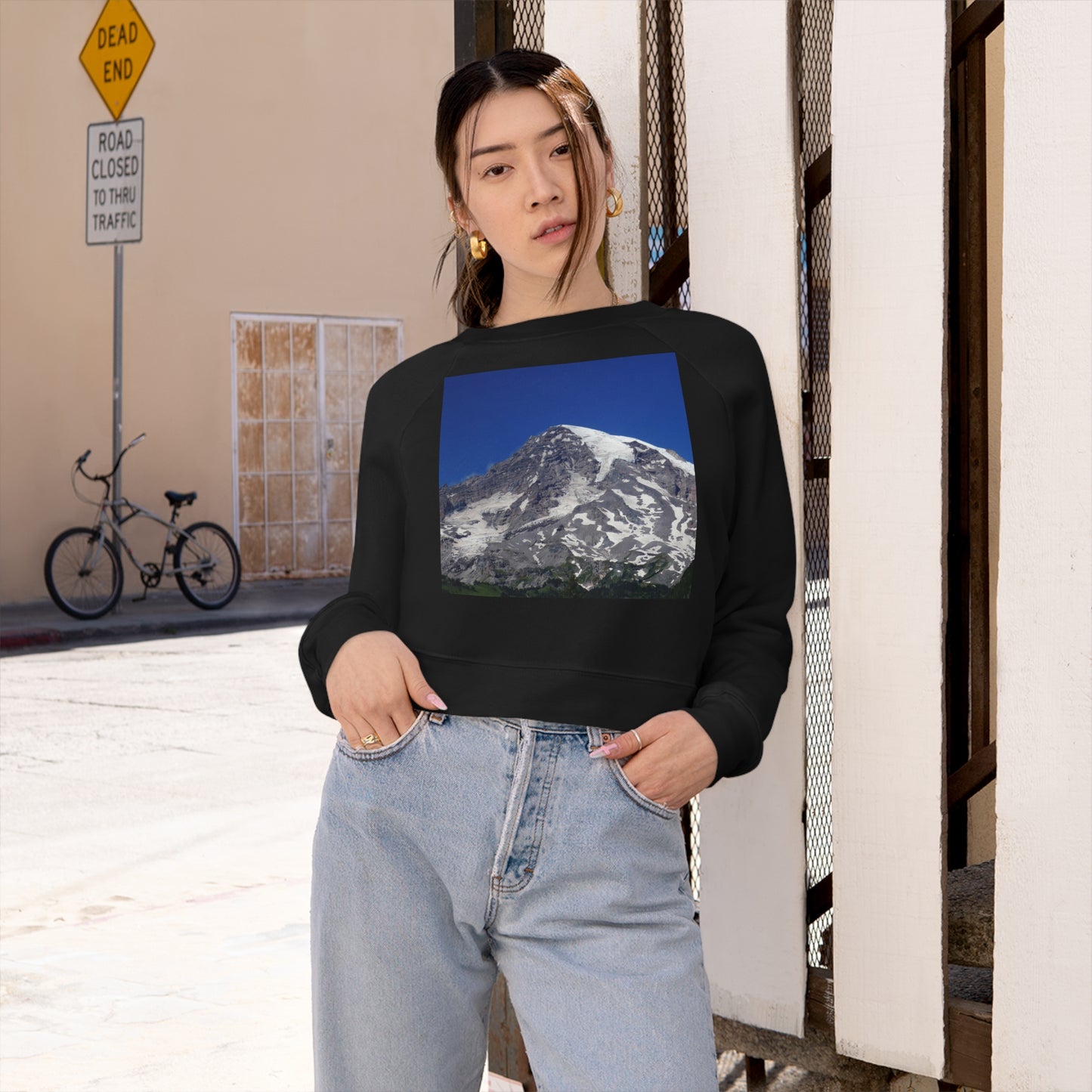 Majestic Mt. Rainier - Women's Cropped Fleece Pullover - Fry1Productions