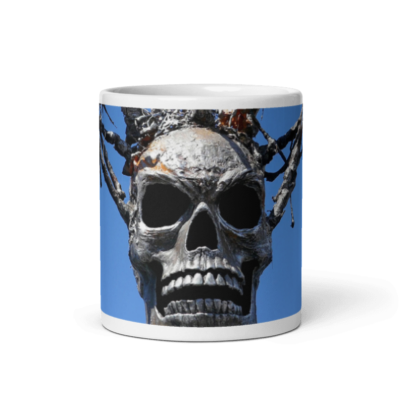 Skull Warrior Stare - White Glossy Mug (11, 15, 20 oz)