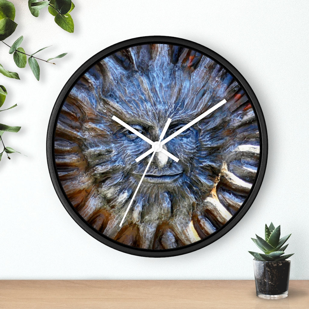 "Sun God" - 10" Wooden Frame Wall Clock - Fry1Productions