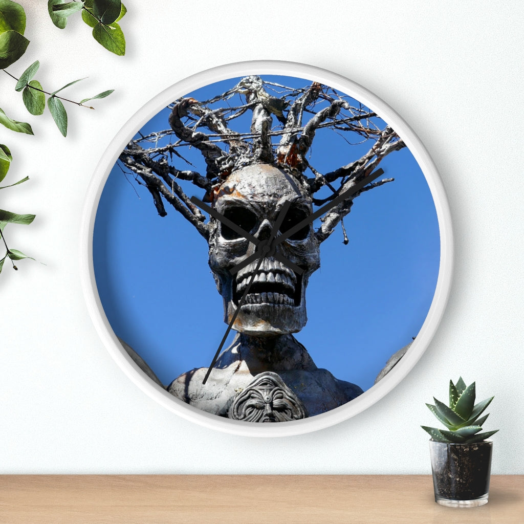 "Skull Warrior Stare" - 10" Wooden Frame Wall Clock - Fry1Productions