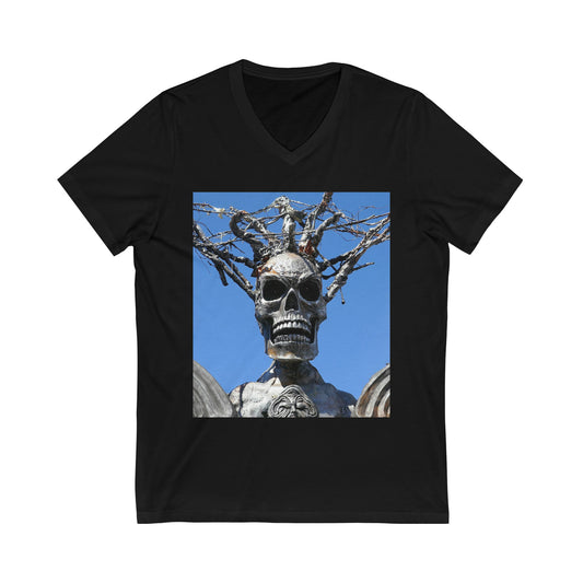 Skull Warrior Stare - Unisex Jersey Short Sleeve V-Neck Tee - Fry1Productions