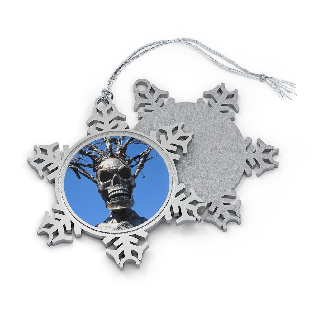 Skull Warrior Stare - Pewter Snowflake Ornament - Fry1Productions