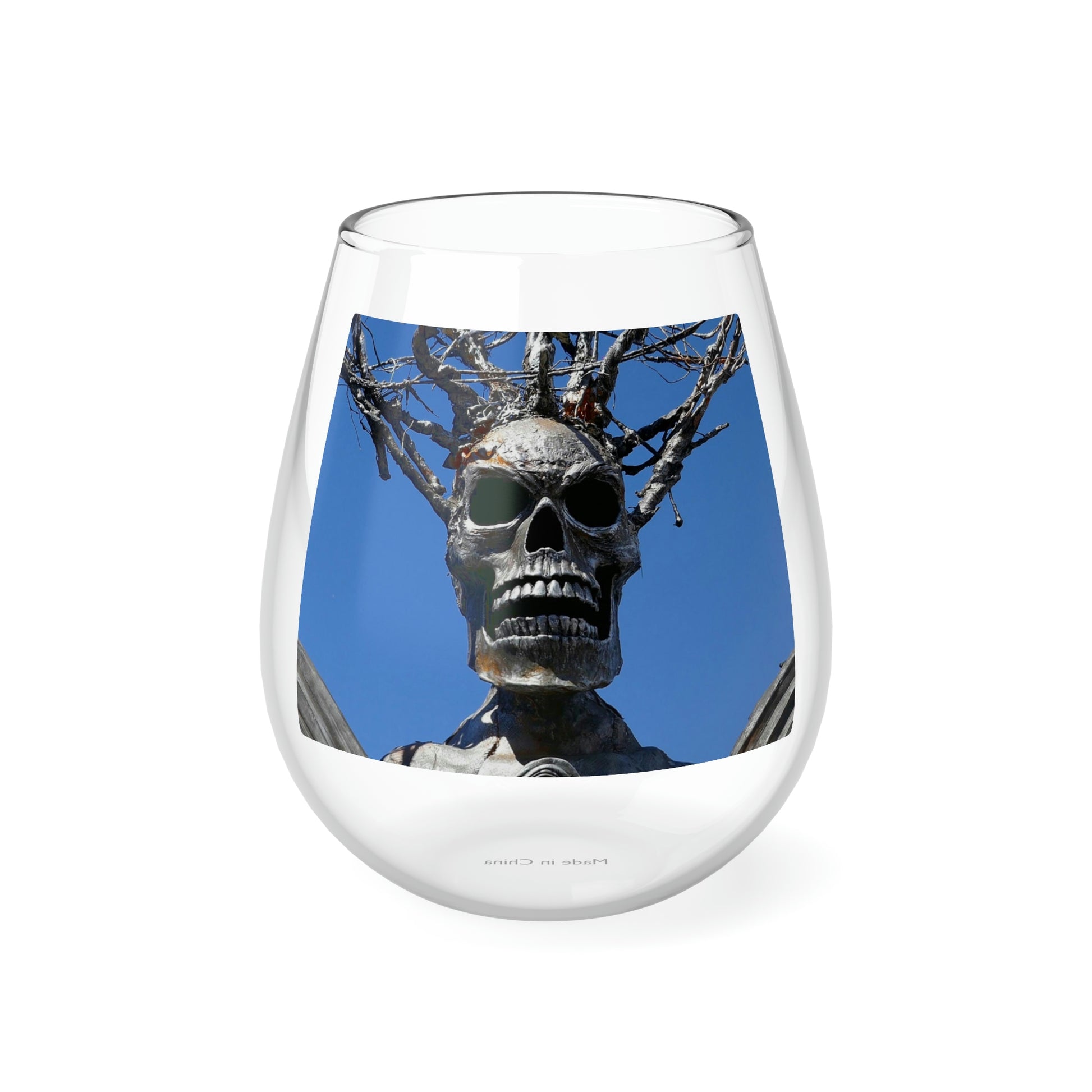 Skull Warrior Stare - Stemless Wine Glass, 11.75 oz - Fry1Productions