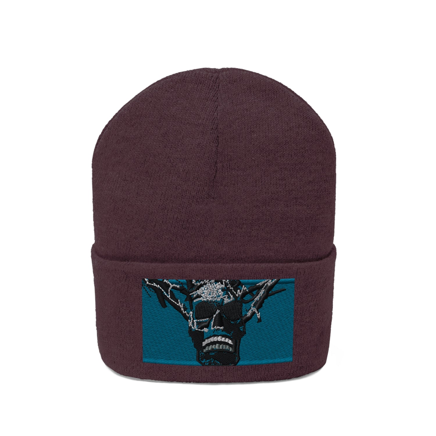 Skull Warrior Stare (color) - Unisex Knit Beanie - Fry1Productions
