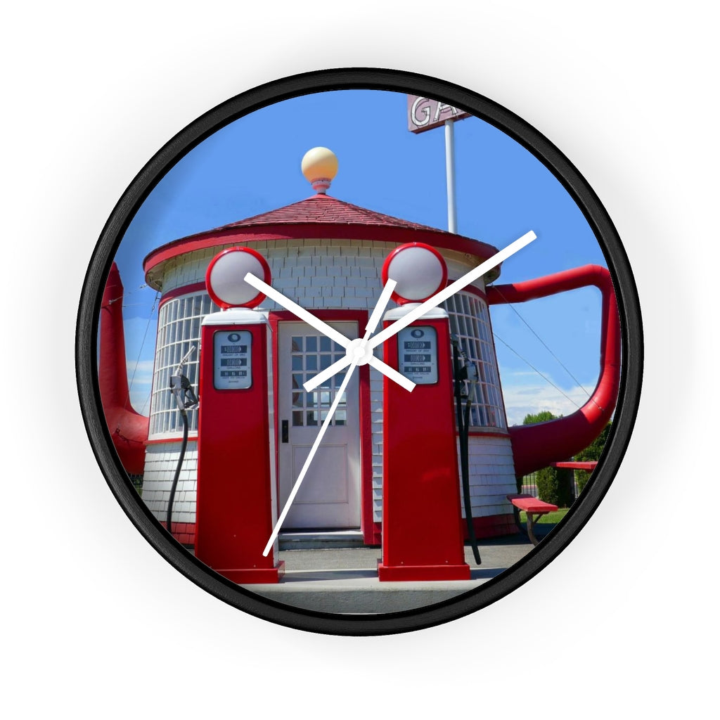 "Awesome Teapot Dome Service Station"- 10" Wooden Frame Wall Clock - Fry1Productions