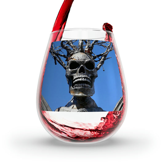 Skull Warrior Stare - Stemless Wine Glass, 11.75 oz - Fry1Productions