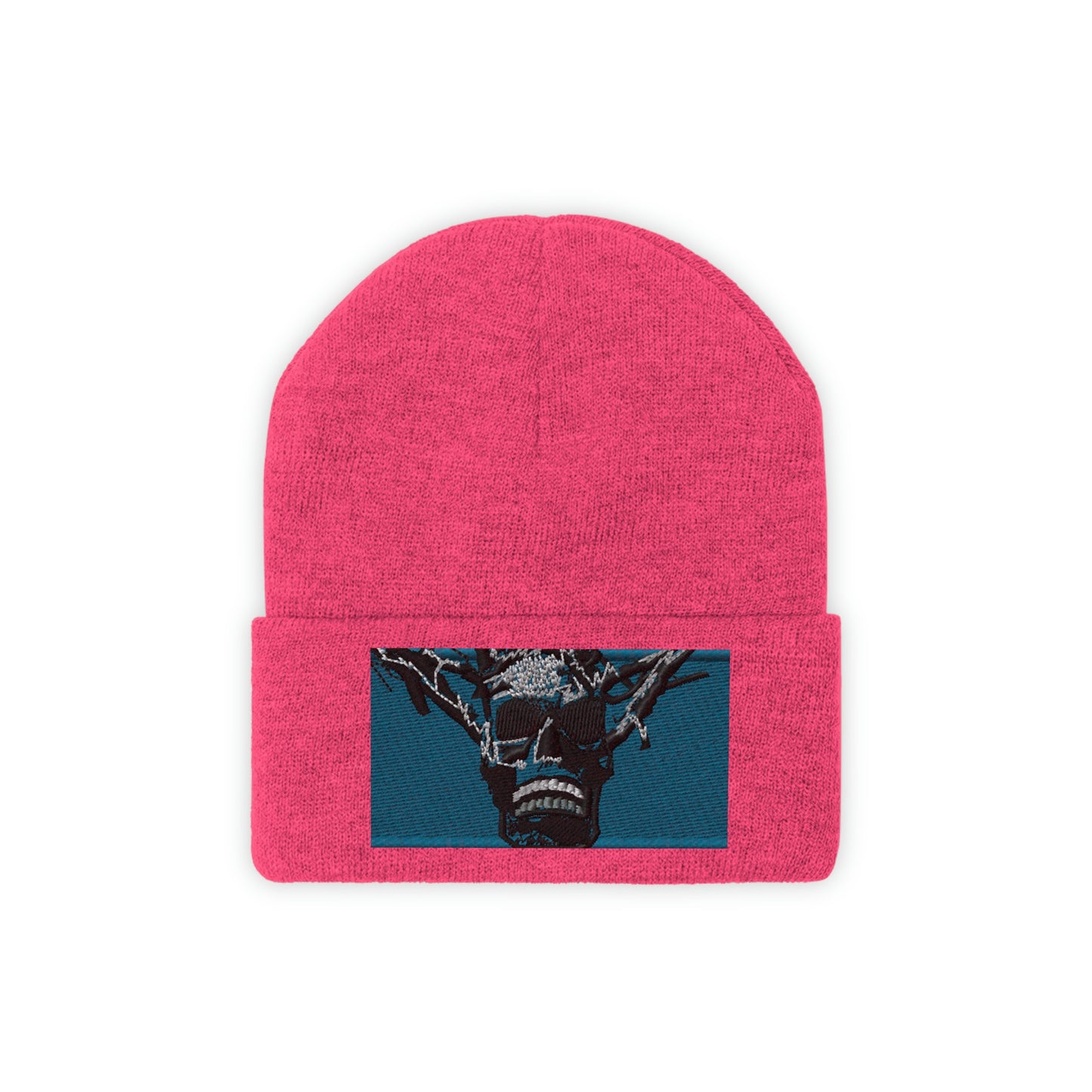 Skull Warrior Stare (color) - Unisex Knit Beanie - Fry1Productions