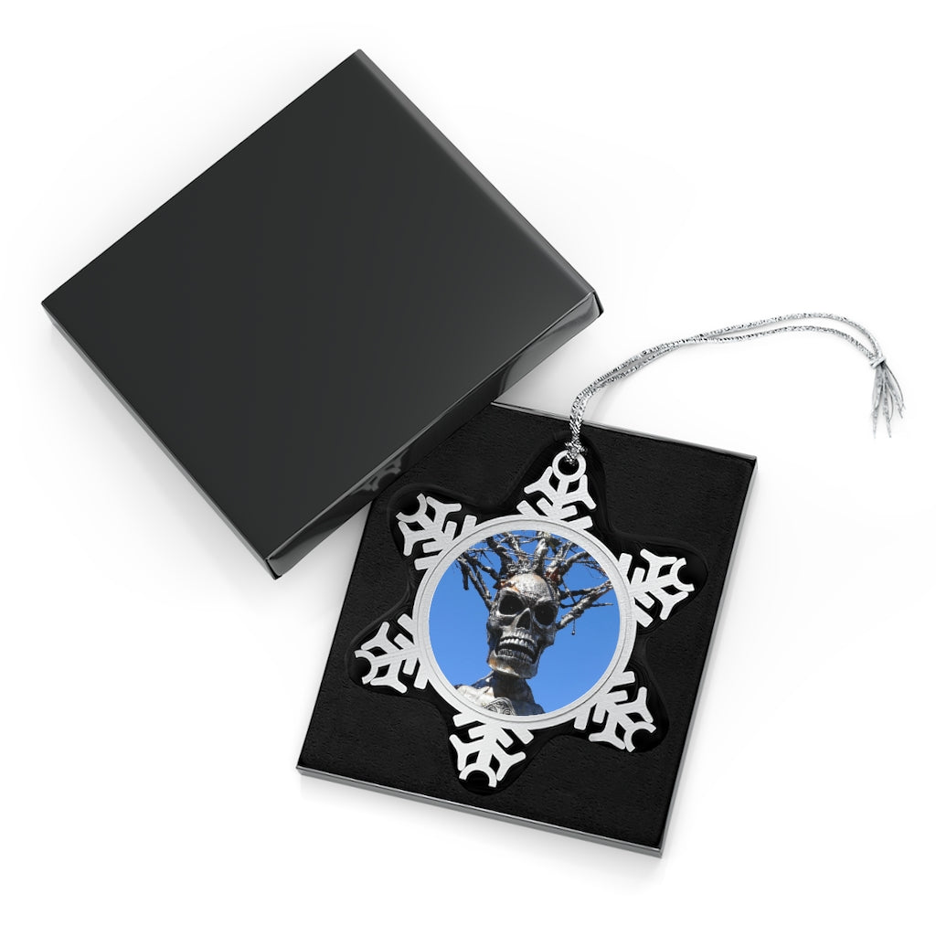 Skull Warrior Stare - Pewter Snowflake Ornament - Fry1Productions