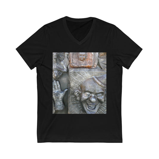Cosmic Laughter - Unisex Jersey Short Sleeve V-Neck Tee - Fry1Productions