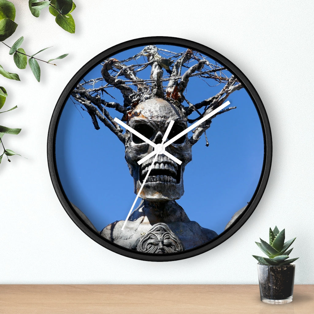 "Skull Warrior Stare" - 10" Wooden Frame Wall Clock - Fry1Productions