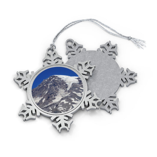Majestic Mt. Rainier - Pewter Snowflake Ornament - Fry1Productions