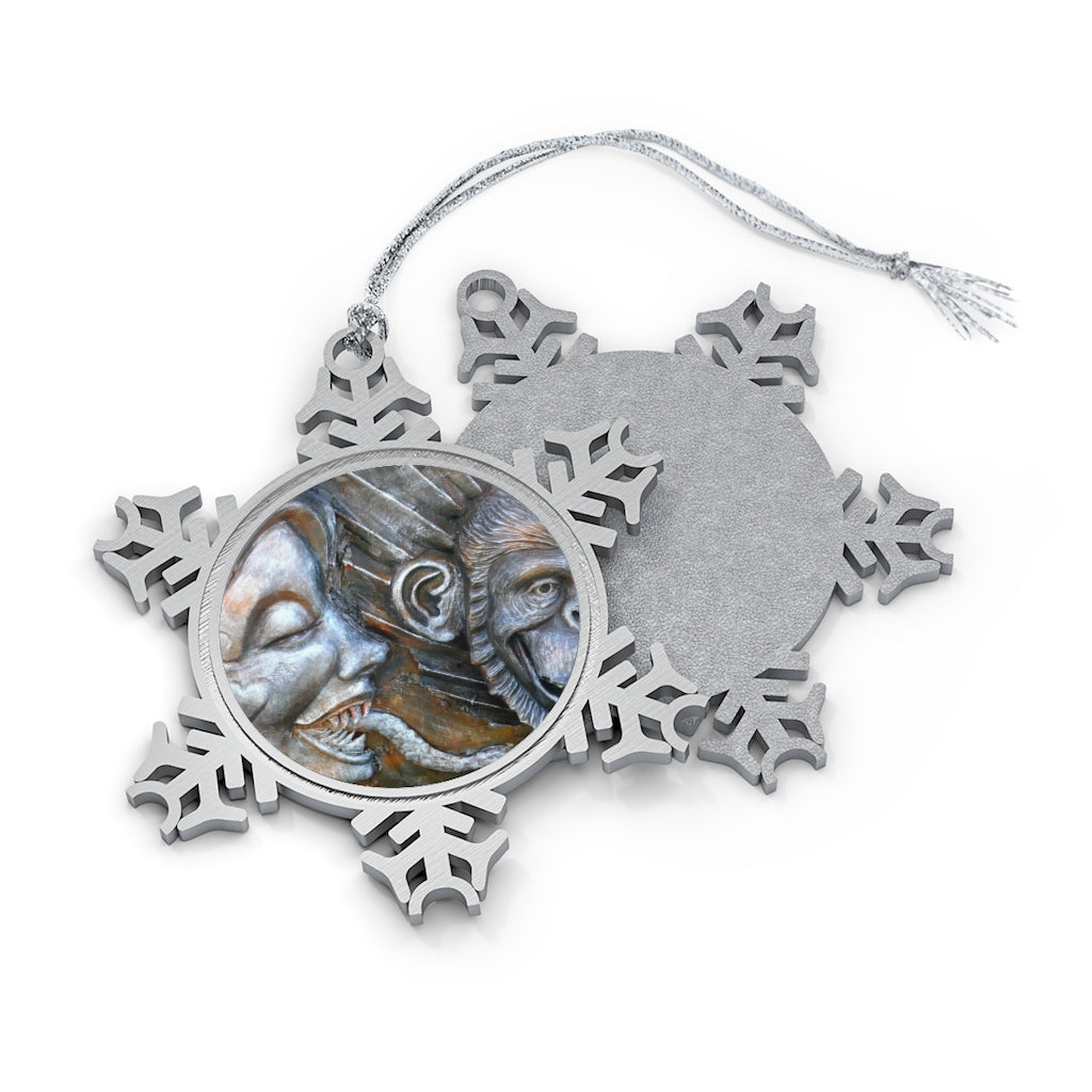 Snakily Speaking - Pewter Snowflake Ornament - Fry1Productions