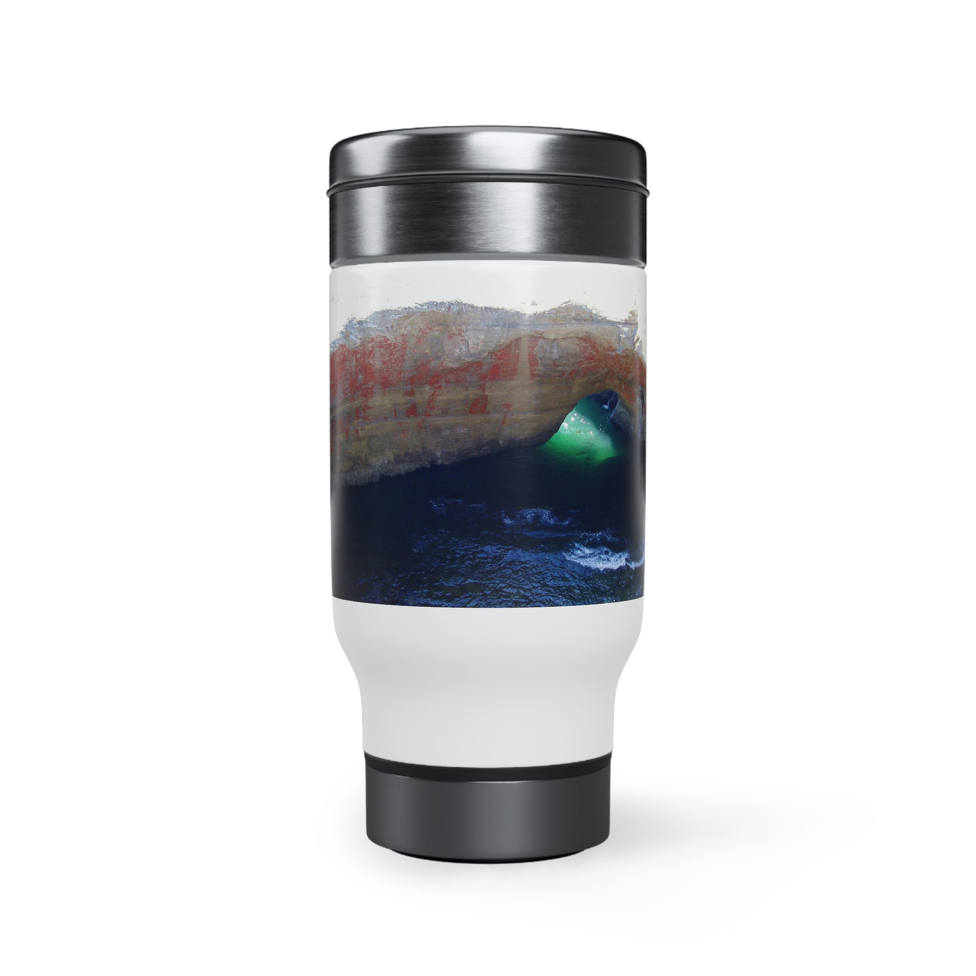 The Devil's Cauldron's Oasis - Stainless Steel Travel Mug with Handle, 14oz - Fry1Productions