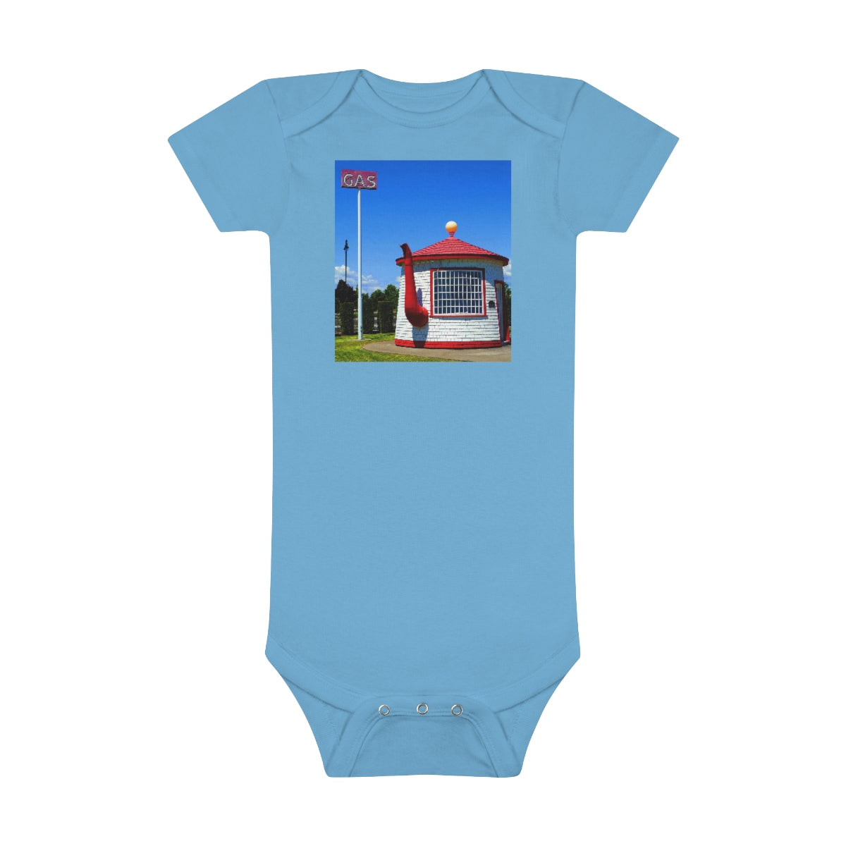 Historic Teapot Dome Service Station - Baby Short Sleeve Onesie - Fry1Productions
