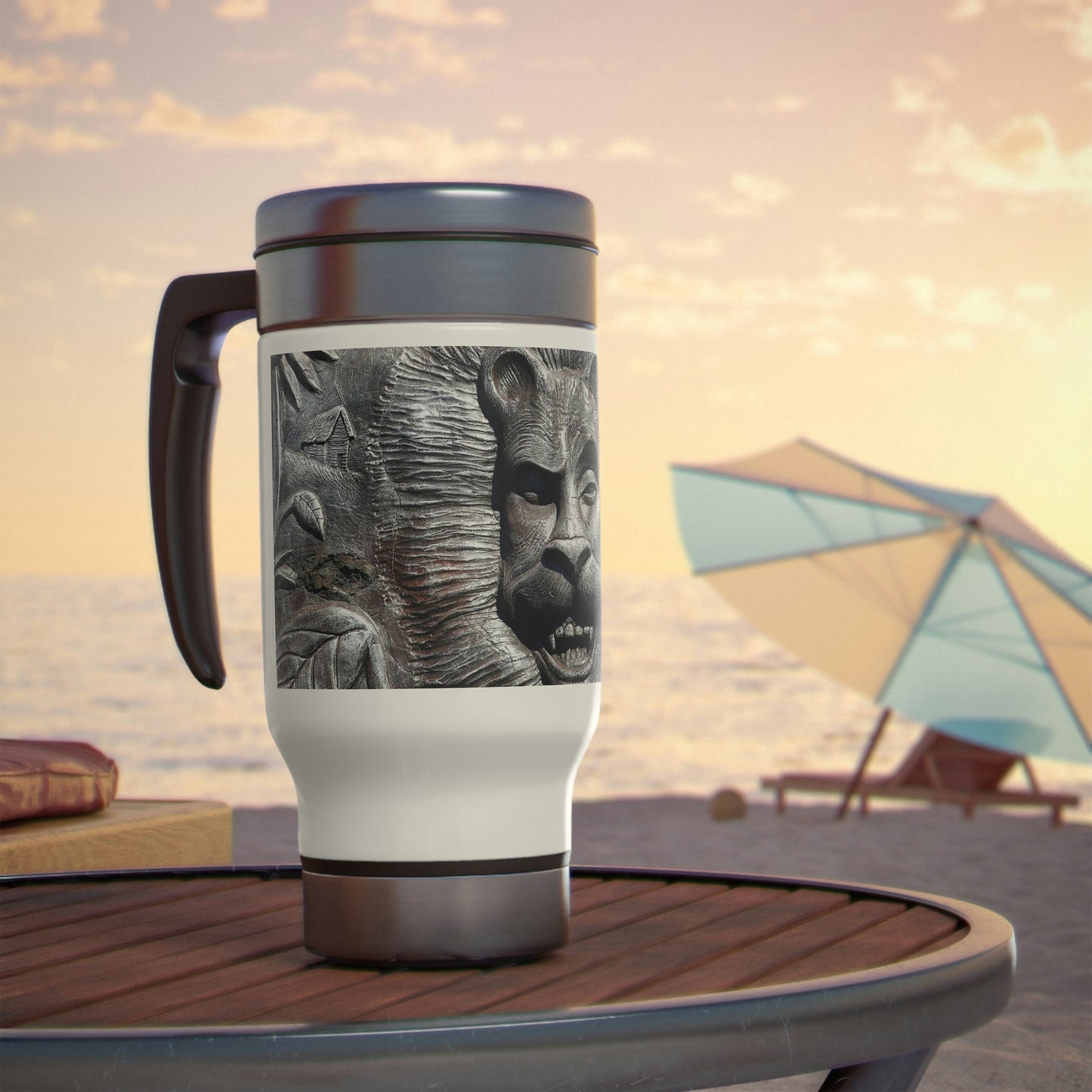 Lion's Friends Forever - Stainless Steel Travel Mug with Handle, 14oz - Fry1Productions