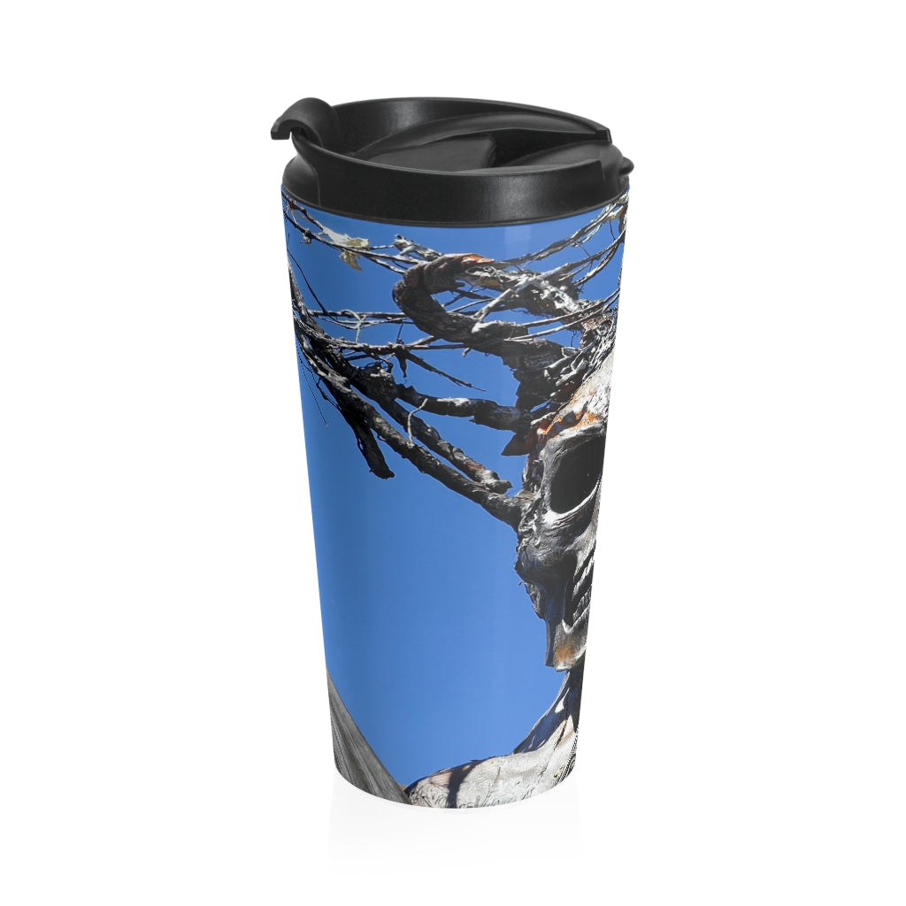 "Skull Warrior Stare" - Stainless Steel Travel Mug 15 oz - Fry1Productions