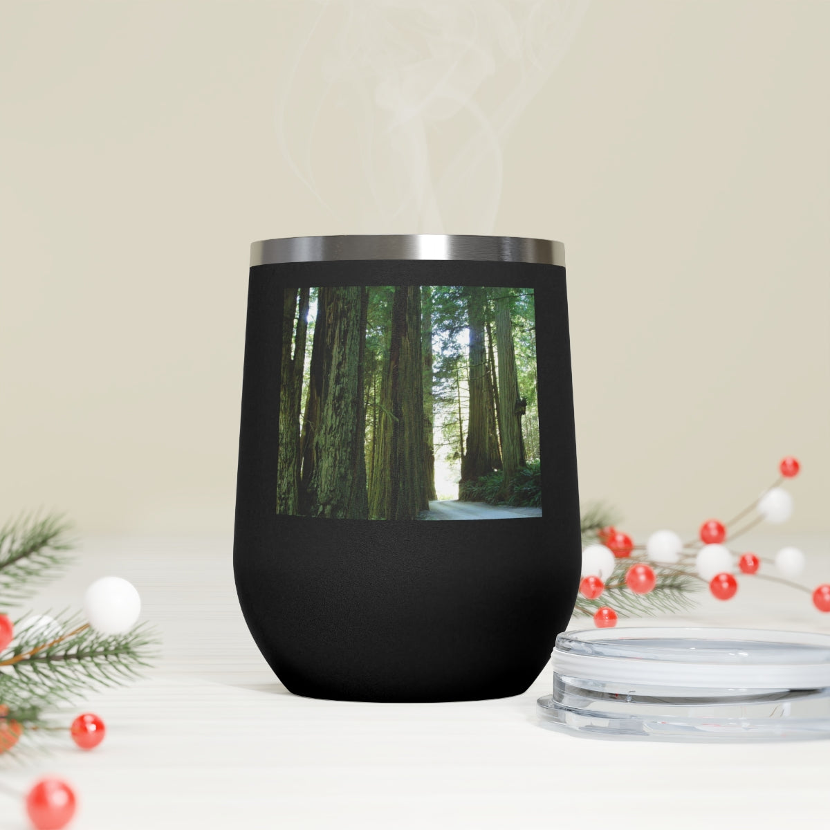 Wandering Ferns and Giants - 12 oz Insulated Wine Tumbler - Fry1Productions