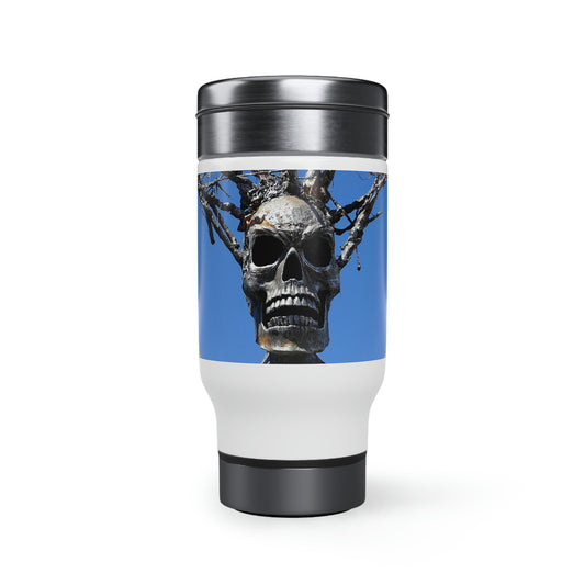 Skull Warrior Stare - Stainless Steel Travel Mug with Handle, 14oz - Fry1Productions