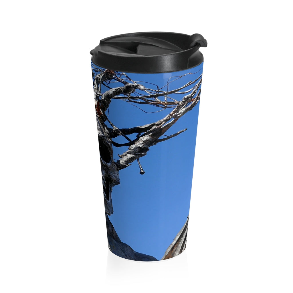 "Skull Warrior Stare" - Stainless Steel Travel Mug 15 oz - Fry1Productions