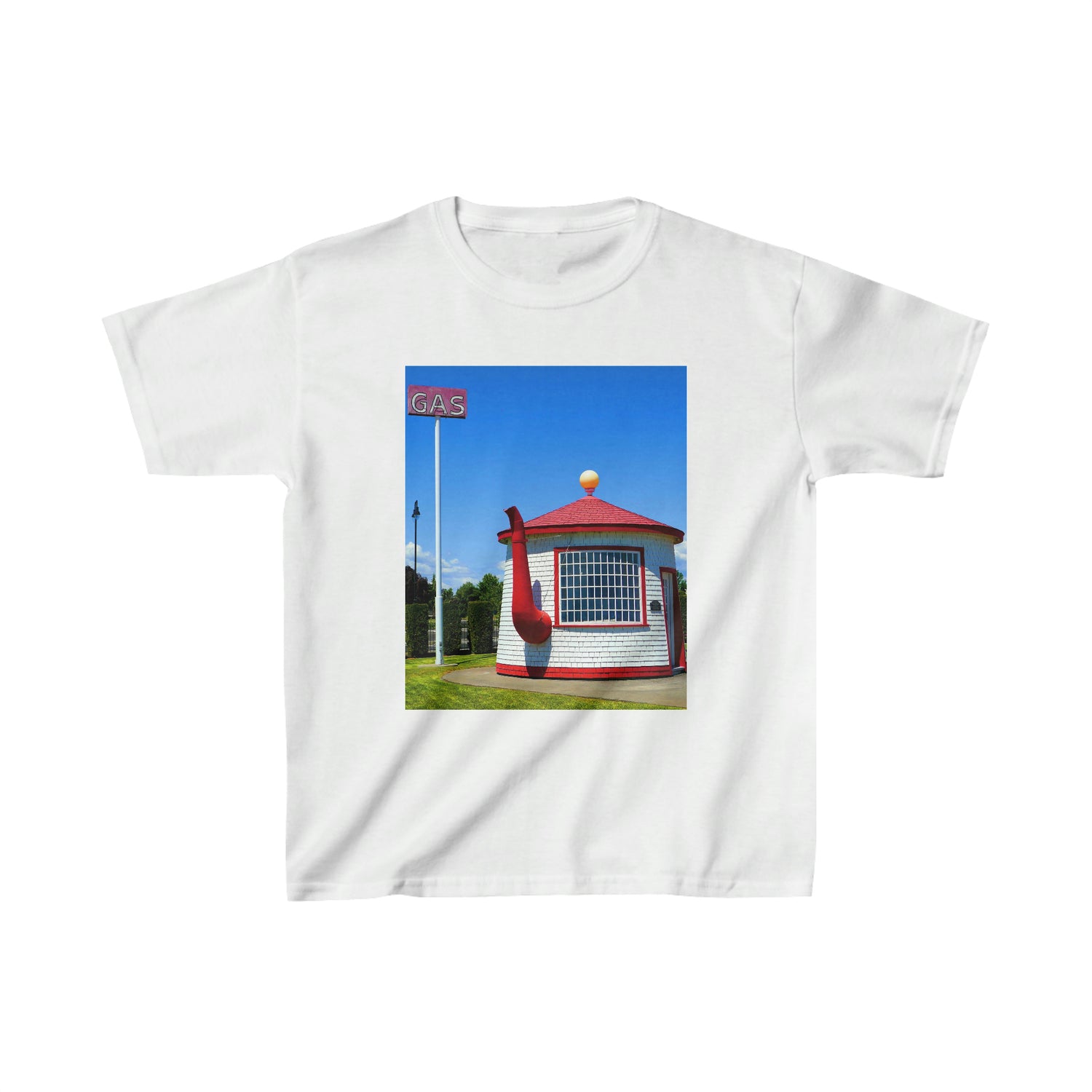 Historic Teapot Dome Service Station - Kids Cotton Tee - Fry1Productions