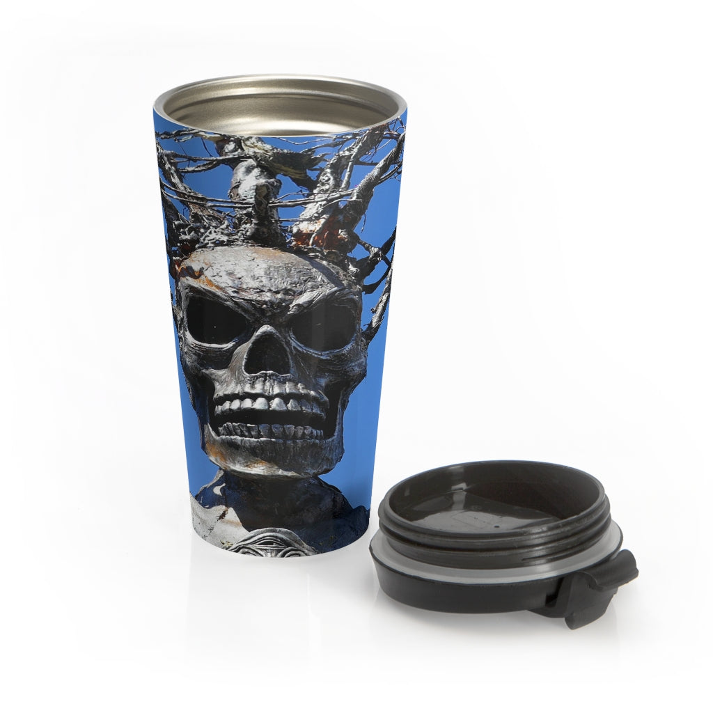 "Skull Warrior Stare" - Stainless Steel Travel Mug 15 oz - Fry1Productions