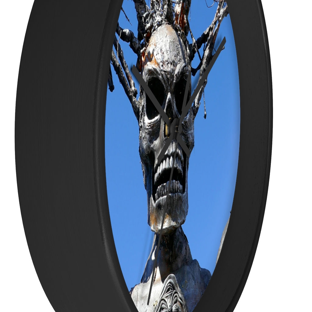 "Skull Warrior Stare" - 10" Wooden Frame Wall Clock - Fry1Productions