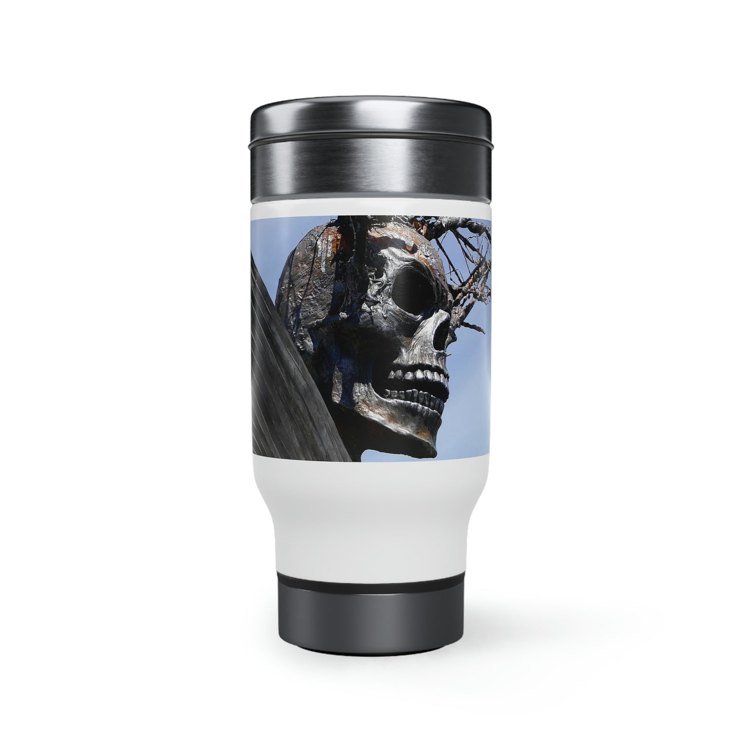 Skull Warrior - Stainless Steel Travel Mug with Handle, 14oz - Fry1Productions