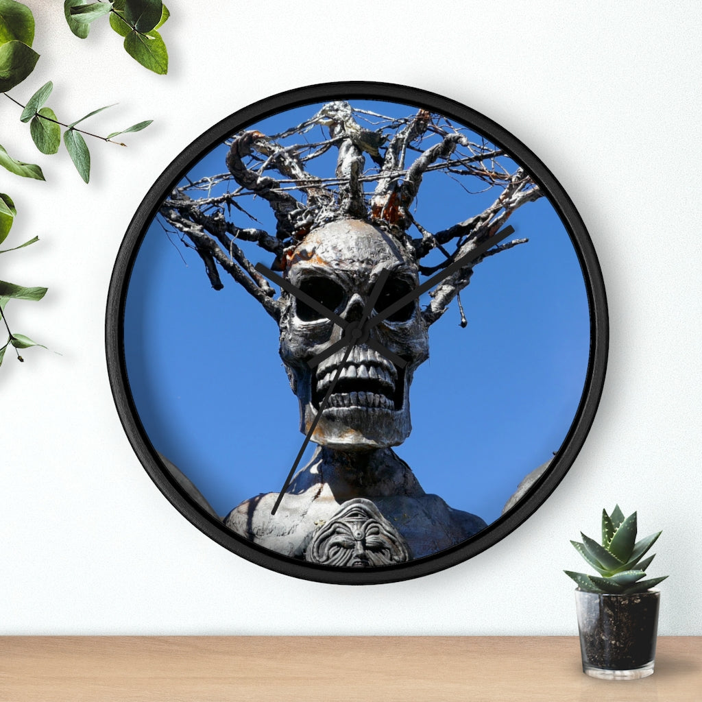 "Skull Warrior Stare" - 10" Wooden Frame Wall Clock - Fry1Productions