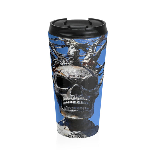 "Skull Warrior Stare" - Stainless Steel Travel Mug 15 oz - Fry1Productions