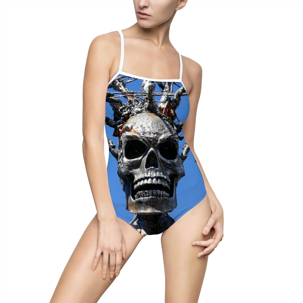 "Skull Warrior Stare" - Women's One-Piece Swimsuit - Fry1Productions