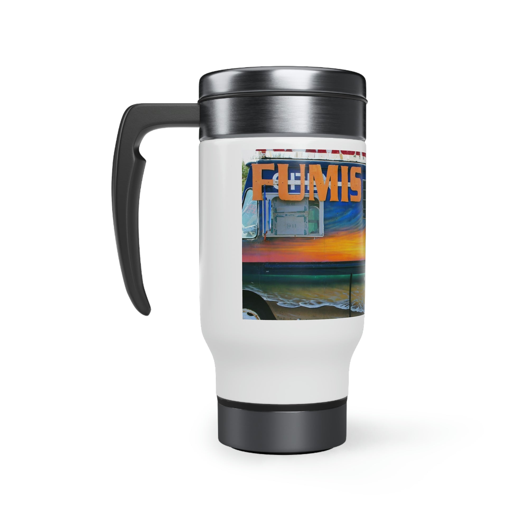 Fumis Aloha - Stainless Steel Travel Mug with Handle, 14oz - Fry1Productions