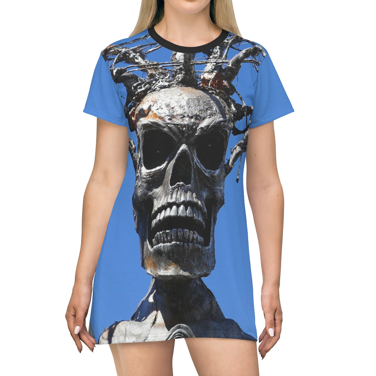 Skull Warrior Stare - Women's All-Over Print T-Shirt Dress - Fry1Productions