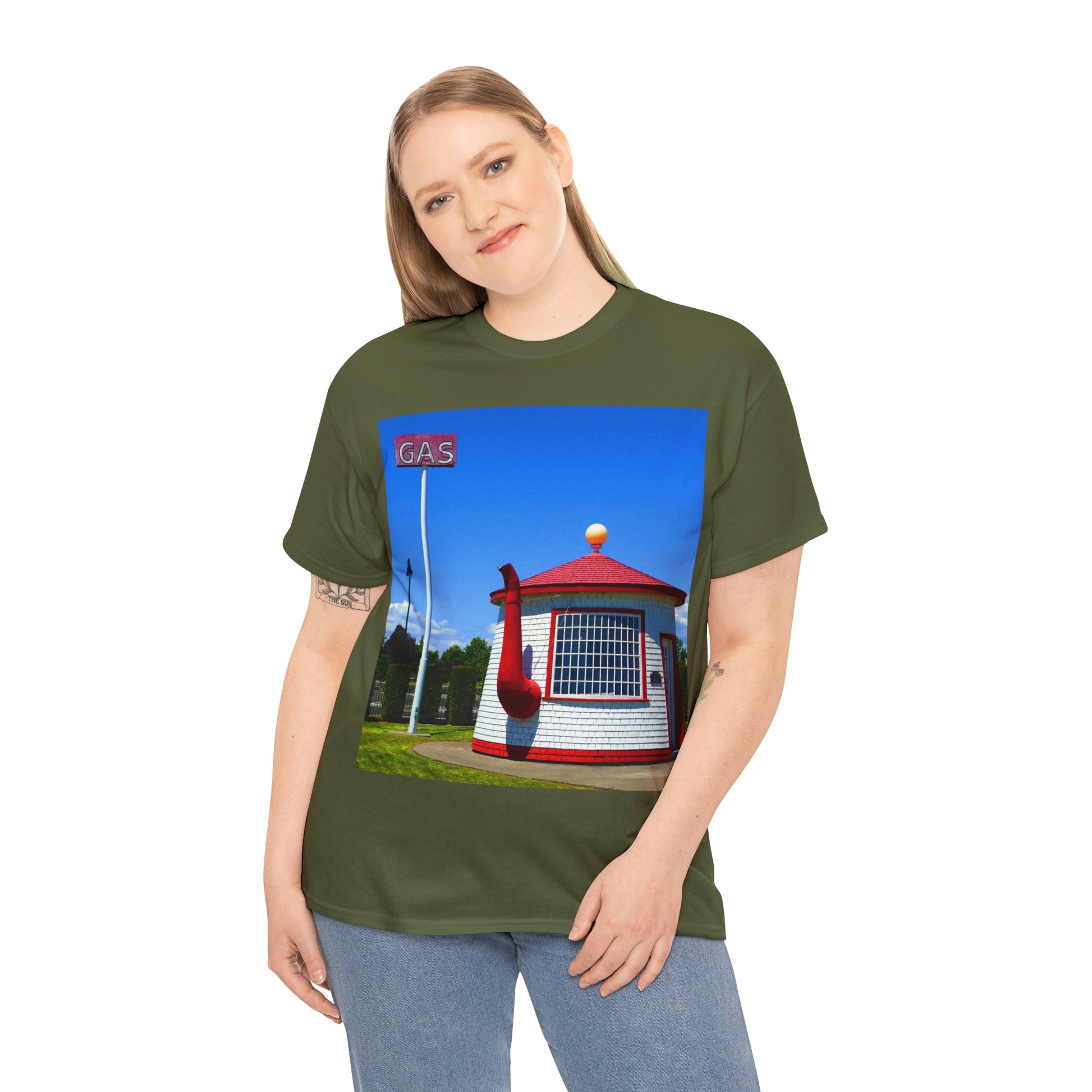 Historic Teapot Dome Service Station - Unisex Heavy Cotton Tee - Fry1Productions