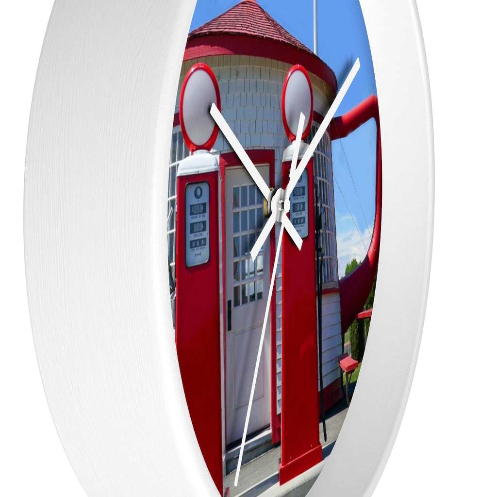 "Awesome Teapot Dome Service Station"- 10" Wooden Frame Wall Clock - Fry1Productions