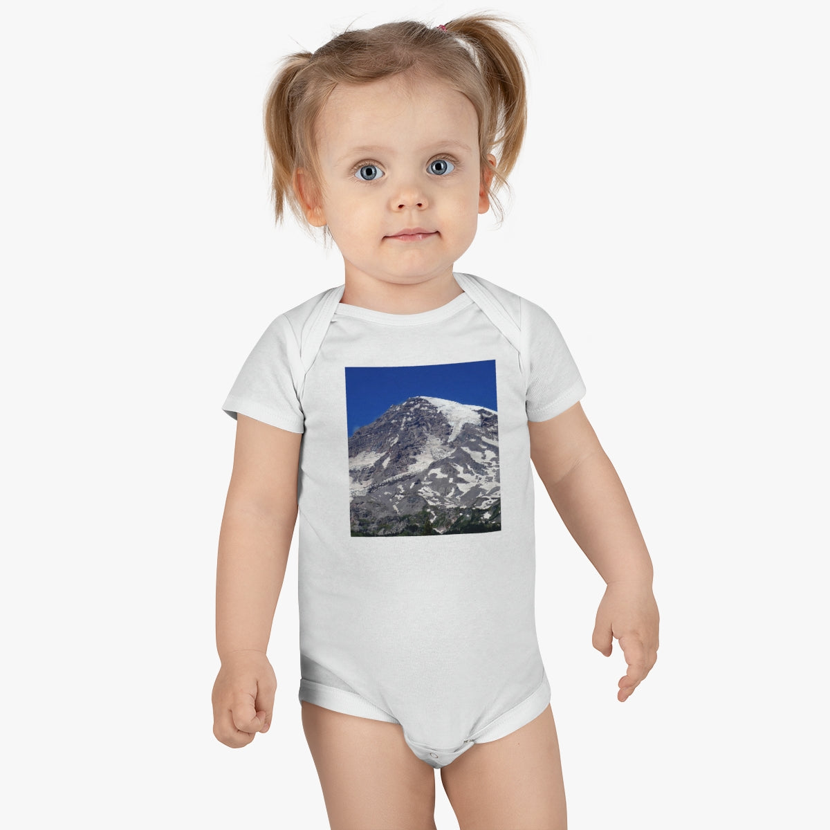 Majestic Mt. Rainier - Baby Short Sleeve Onesie - Fry1Productions
